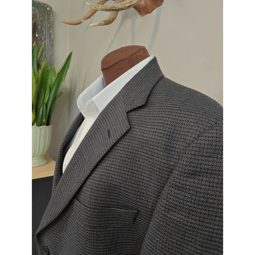 Yves St Germain Mens Wool Sports Coat 42L Blue Brown 3 Button Blazer France